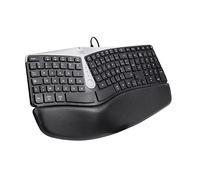 WE Wired ergonomic keyboard with integrated wrist rest, 12 multimedia keys, two-part design provides natural posture