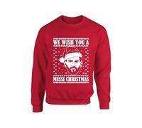 We Wish You A Mess Christmas Jumper Gift for Football Lovers Celebration Sweater Argentina Fans Football Cup Unisex kids adults sweatshirt (Red, 9 Years)