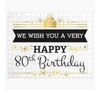 (We Wish You A Very Happy 80th Birthday=6359) Jigsaw Puzzle Wooden 300-Piece for Adults Kids Seniors- Home Decor Family Activity Game Wall Art 38x26cm / 15x10inch Birthday Party Gift Toy