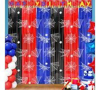 We1stdsee Spider Web Birthday Party Decoration Backdrop, 2Pcs Spider Metallic Tinsel Foil Fringe Curtains 3.3x6.6ft, Spider Door Fringe Streamers for Spider Birthday Party Decor Supplies