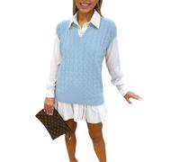 WeaAll Ladies Cable Knit Sleeveless Vest Women's Knitted Jumper Tank Top Winter Chunky Sweaters Sky Blue 8-10