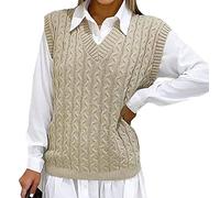 WeaAll Ladies Cable Knit Sleeveless Vest Women's Knitted Jumper Tank Top Winter Chunky Sweaters Stone 12-14