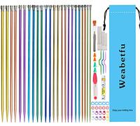Weabetfu 65pcs Aluminum Metal Knitting Needle Set,Colored Straight Single Pointed Knitting Needles,12 Size 2.5mm-10mm,13.8inch Length for Handmade DIY Knitting with Knitting Accessories
