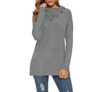 WEACZZY Women's Long Sleeve Shirts Button Cowl Neck Casual Loose Tunic Tops Blouse Dressy Fall Fashion 2026, 06 Gray, S