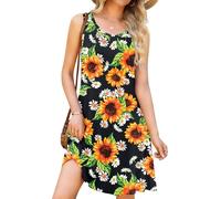 WEACZZY Womens Weaczzy Cotton Beach Summer Dresses Sleeveless Sexy Floral Bikini Cover Up Crew Neck Strappy Soft Floral Sunflower Medium