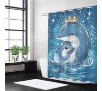 Weaejoan Blue Dolphin Shower Curtain W100 x L200 cm, Waterproof Polyester Fabric Bath Curtains with 12 Hooks, Weighted Hem, Rustproof Eyelets & Quick Dry for Bathroom Wet Room, Machine Washable, L#61