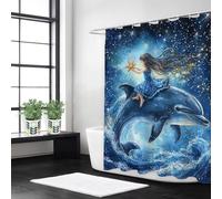 Weaejoan Blue Shower Curtain for Bathroom W100 x L200 cm, Waterproof Polyester Fabric Rustproof Eyelets Shower Curtain, Weighted Hem, Machine Washable, Quick Dry, Bathroom Decor Curtains Dolphin,L#93