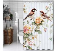 Weaejoan Pink Bird Shower Curtain W180 x L200 cm, Waterproof Polyester Fabric Bath Curtains with 12 Hooks, Weighted Hem, Rustproof Eyelets & Quick Dry for Bathroom Wet Room, Machine Washable, L#274