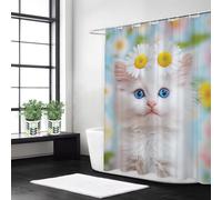 Weaejoan White Shower Curtain for Bathroom W180 x L200 cm, Waterproof Polyester Fabric Rustproof Eyelets Shower Curtain, Weighted Hem, Machine Washable, Quick Dry, Bathroom Decor Curtains Cat,L#297