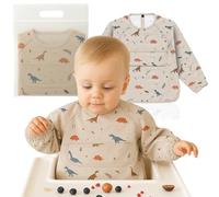 Weakup10 Waterproof Sleeved Bib, Waterproof Baby Bib, Bib, 6 to 36 Months, Baby Bib with Sleeves, BLW Sleeve Bib, Waterproof Baby Bib, Easy to Clean, Dinosaurs, One Size