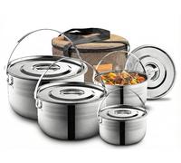 Wealers Camping Cookware Set - Compact Stainless Steel Campfire Cooking Pots and Pans | Combo Kit with Travel Tote Bag | Rugged Outdoor 4 Pc Cook Set for Hiking | Barbecues | Beach | Hiking Gear