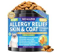 WEALLIN Cat Allergy Relief Chews, Skin & Coat Support, 500 Count | Supports itching and seasonal allergies with krill, omega-3, probiotics, colostrum and quercetin. Chicken flavour