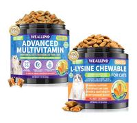 WEALLIN Cat Wellness Bundle, Taurine Multivitamin Chews & L-Lysine Chews for Cats, 2 x 500 Crunchy Krill-Core Treats for Heart, Vision, Immune, Digestion & Respiratory Support