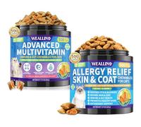 WEALLIN Taurine for Cats Vitamins Treats & Allergy Relief Chews for Cat Bundle, 2 x 500 Crunchy & Krill Core Chews for Heart Vision Immune Digestion Skin Coat & Itch Support