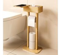 Wealone 4-in-1 Toilet Paper Holder Stand with Storage Shelf Box, 360° Rotating Bamboo Free Standing Toilet Tissue Roll, Toilet Wipes Dispenser Organizer Desktop for Bathroom Decor (Patented)