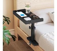 Wealone Adjustable Bedside Shelf for Bed, College Dorm Room Essentials, Bamboo Bed Side Tray Table with Sturdy Metal Pole, Clip On Nightstand Organizer for College, Apartment, Bunk Beds