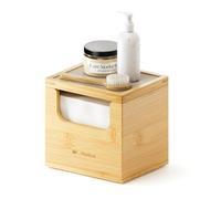Wealone Bamboo Storage Box with Quick Dry Stone, Include 50 PCS Disposable Face Towelettes XL, Front-opening Face Towel Holder, Face Cloths for Washing, Disposable Makeup Remover Dry Wipes Container