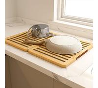 Wealone Stone Dish Drying Mat for Kitchen Counter, Fast Drying Diatomaceous Earth Stone Mat, Bamboo Foldable Case Design Pad Dish Rack, Water Absorbing Instant Dry Sink Rack for Dishes, Cups and More