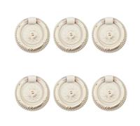 Wealrit 6 Pcs White Drawer Pull Rings Metal Cabinet Ring Handles with Round Floral Relief Plate Decorative Furniture Dresser Pulls with Mounting Screws