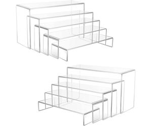 Wealrotn 10 PCS Clear Acrylic Display Risers, Tiered U-Shaped Display Stand, 5mm Thick Transparent Risers for Collectibles, Perfume, Cupcake & Retail Display