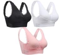 wealsex Wireless Comfort Bra, Womens Girls Sports Bras Push Up Sleep Bras Bralette Leisure Stretch Crop Tops Vest Multi Pack (XXXL(42A/B/C/D,44A/B), 3 Pack: Pink+Black+White)