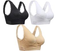 wealsex Wireless Comfort Bra, Womens Girls Sports Bras Push Up Sleep Bras Bralette Leisure Stretch Crop Tops Vest Multi Pack (XXXL(42A/B/C/D,44A/B), 3 Pack: Beige+Black+White)