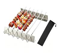 Wealsun Stainless Steel BBQ Skewers Set | 6 x 40cm/16in Skewers with Storage Bag, 2 x Skewer Holders, Reusabl Flat Metal Kebob Sticks for Meat and Vegetables