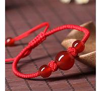 Wealth Crystal Bracelet Natural Red Agate Black Agate Bead Charm Red Braided Rope Bracelet Adjusta