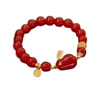 Wealth Prosperity Charm Bracelet, Natural Bracelet 8MM Red Beads Rabbit Zodiac Spiritual Talisman for 2023 Lucky Charm Gilded Fu Card Pendant Lucky Charm Stretch Bracelet for Money Luck