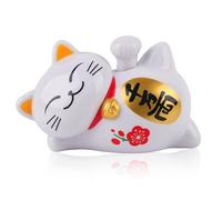 Wealth Welcoming Cat Solar Powered Cute,Maneki Neko Waving Cat 4.13×2.36×2.76in Good Luck Bringer Lying Waving Beckoning Fortune Fengshui Decor for Home Car