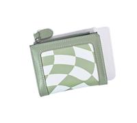 WEALTHKING Checkered Pattern Short Wallet for Women, PU Leather Compact Zipper Wallet with Bold Colors (Green)