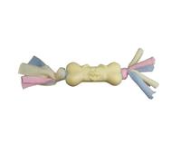 WEALTHKING Dog Chew Toy Bone with Cotton Strips, TPR Puppy Teething Toy with Soft Fabric Streamers, Interactive Tug Toy for Small Medium Dogs (Yellow)