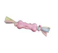 WEALTHKING Dog Chew Toy Bone with Cotton Strips, TPR Puppy Teething Toy with Soft Fabric Streamers, Interactive Tug Toy for Small Medium Dogs (Pink)