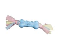 WEALTHKING Dog Chew Toy Bone with Cotton Strips, TPR Puppy Teething Toy with Soft Fabric Streamers, Interactive Tug Toy for Small Medium Dogs (Blue)