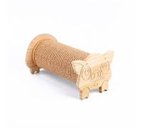 WEALTHKING Handcrafted Pine Wood Cat Scratching Post with Cute Pig Design - Natural Sisal Rope Scratch Board - Interactive Pet Furniture - Cat Claw Care Station - Wooden Animal Shape Scratcher (Pig)