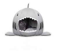 WEALTHKING Novelty Shark Cat Bed Pet House Cave - Cozy Cotton Plush Cushioned Interior with Removable Padding - Adorable Marine Theme Pet Furniture for Cats Kittens (M)