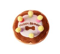 WEALTHKING Plush Birthday Cake Dog Toy - Soft Squeaky Pet Celebration Plaything - Stress-Relieving Chew Toy with Happy Birthday Design - Durable Interactive Toy for Small to Medium Dogs
