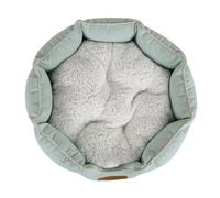 WEALTHKING Premium Round Pet Bed with Plush Sherpa Cushion, Striped Cotton-Blend Bolster Design, Non-Slip Bottom, Machine Washable Cozy Cat and Dog Bed, Reinforced Stitching (M)
