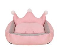 WEALTHKING Royal Crown Pet Bed - Luxurious Suede & Crystal Velvet Nest for Small to Large Dogs and Cats - Cozy Plush Cushion with Cute Pompom Design - Washable, Comfortable (M)