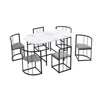 WEALTHOUSE Modern 6-Seater Dining Table Set with White MDF Tabletop, Golden Iron Frame, Soft Gray Velvet Cushioned Chairs, Space-Saving Design, Oval Dining Table for Kitchen, Dining Room (Black)