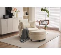 WEALTHOUSE Swivel Armchair with Ottoman Stool, 360° Swivel Accent Chair with Cushions, Foam Filled Wooden Frame, for Living Room, Bedroom,Soft Accent Chair and Footstool Combo (Ivory+Chenille)
