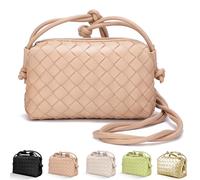 WealthRoll Woven Crossbody Bags for Women - Lightweight Vegan Leather Shoulder Purse with Zipper Closure, Apricot