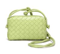 WealthRoll Woven Crossbody Bags for Women - Lightweight Vegan Leather Shoulder Purse with Zipper Closure, Light Green