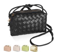 WealthRoll Woven Crossbody Bags for Women - Lightweight Vegan Leather Shoulder Purse with Zipper Closure, Black, 8x5x2 inches, Fashion