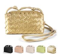 WealthRoll Woven Crossbody Bags for Women - Lightweight Vegan Leather Shoulder Purse with Zipper Closure, Golden