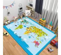 WealthyNest Cartoon World Map Kids Rug, Ocean Animal Pattern Rugs, Soft Low-pile Non-slip Decorative Area Rug, Suitable for Living Room, Bedroom, Children's Room (H,60 * 90cm)