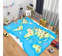 WealthyNest Cartoon World Map Kids Rug, Ocean Animal Pattern Rugs, Soft Low-pile Non-slip Decorative Area Rug, Suitable for Living Room, Bedroom, Children's Room (E,120 * 160cm)