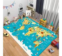 WealthyNest Cartoon World Map Kids Rug, Ocean Animal Pattern Rugs, Soft Low-pile Non-slip Decorative Area Rug, Suitable for Living Room, Bedroom, Children's Room (N,80 * 160cm)