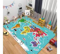 WealthyNest Cartoon World Map Kids Rug, Ocean Animal Pattern Rugs, Soft Low-pile Non-slip Decorative Area Rug, Suitable for Living Room, Bedroom, Children's Room (B,80 * 160cm)