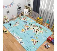 WealthyNest Cartoon World Map Kids Rug, Ocean Animal Pattern Rugs, Soft Low-pile Non-slip Decorative Area Rug, Suitable for Living Room, Bedroom, Children's Room (I,80 * 160cm)